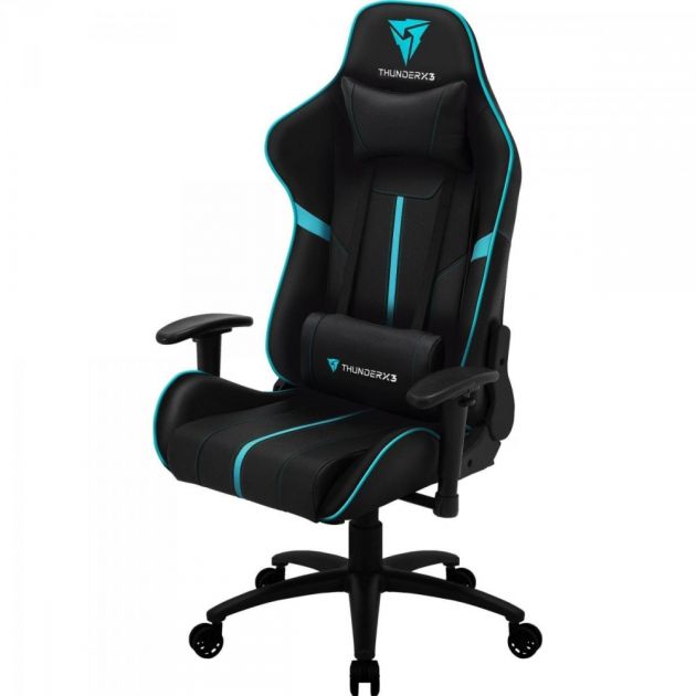 Cadeira Gamer Profissional Ajustável Preta/Ciano BC3 THUNDERX3