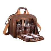 Bolsa Térmica 17 Litros com Kit Picnic para 4 Pessoas Marrom GUEPARDO